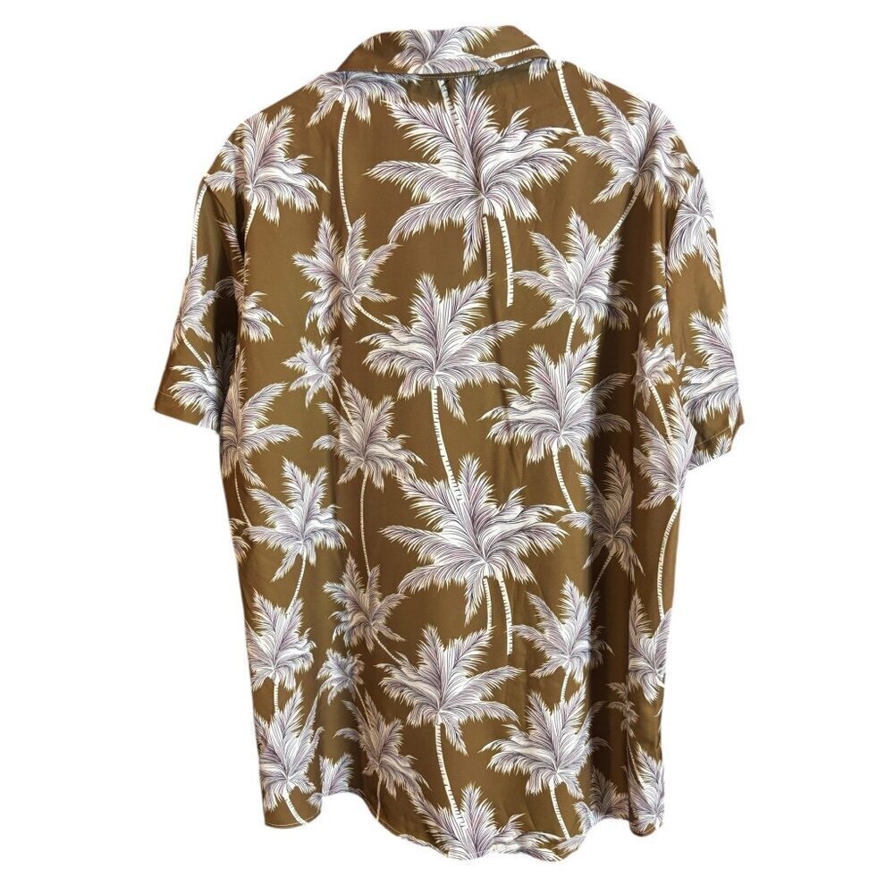 Men's Short-Sleeve With Brown & White Palm Trees Button-Down Shirt - Picture 3 of 7